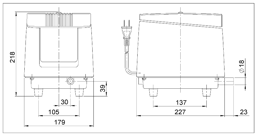 Schemat wymiarów dmuchawy membranowej LP-200
