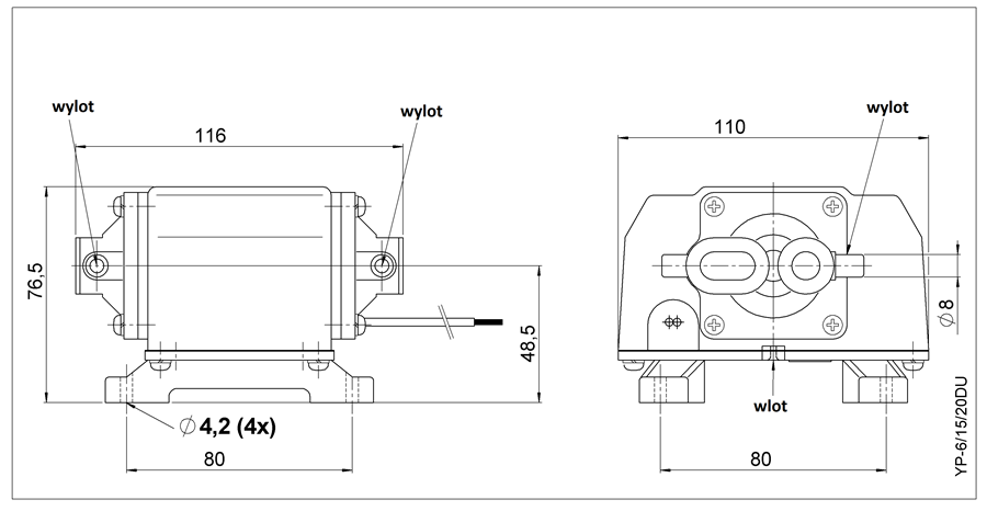 Wymiary dmuchawy membranowej YP-20DU