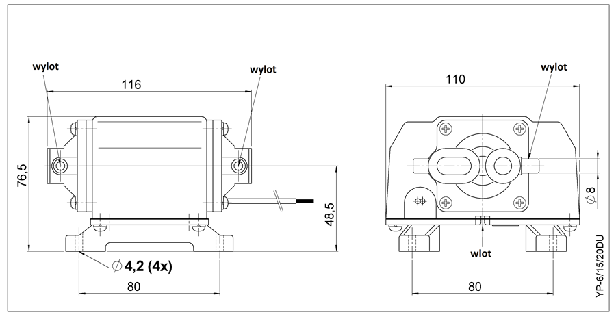 Wymiary dmuchawy membranowej YP-6DU