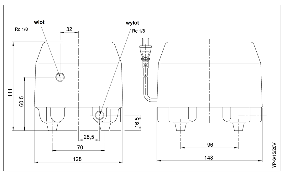 Wymiary dmuchawy membranowej YP-6V